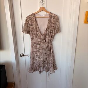 All in Favor Beige Snake Print Wrap Dress